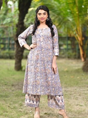 Comfortable ethnic wear two-piece cotton kurti set by Adrika