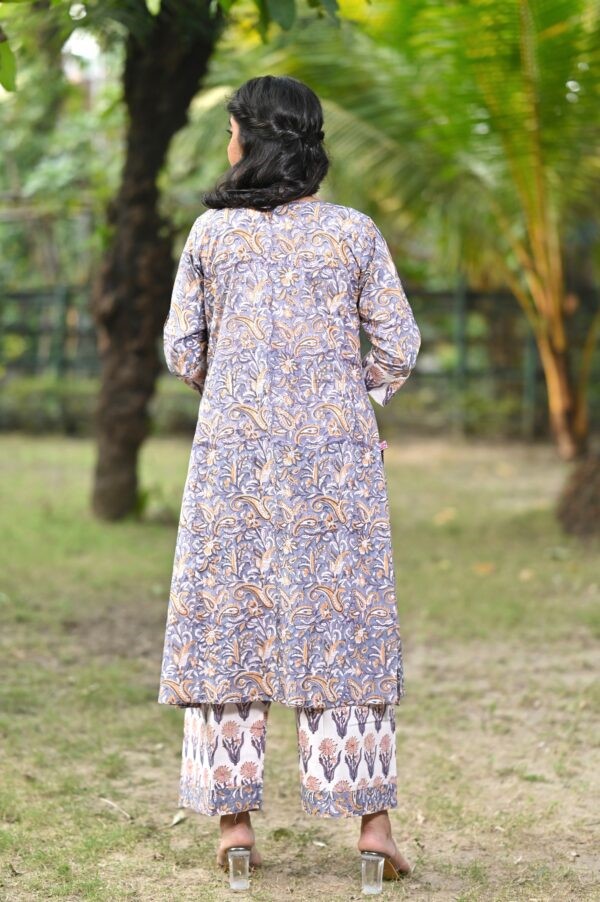 Stylish two-piece cotton kurti set with ethnic block patterns