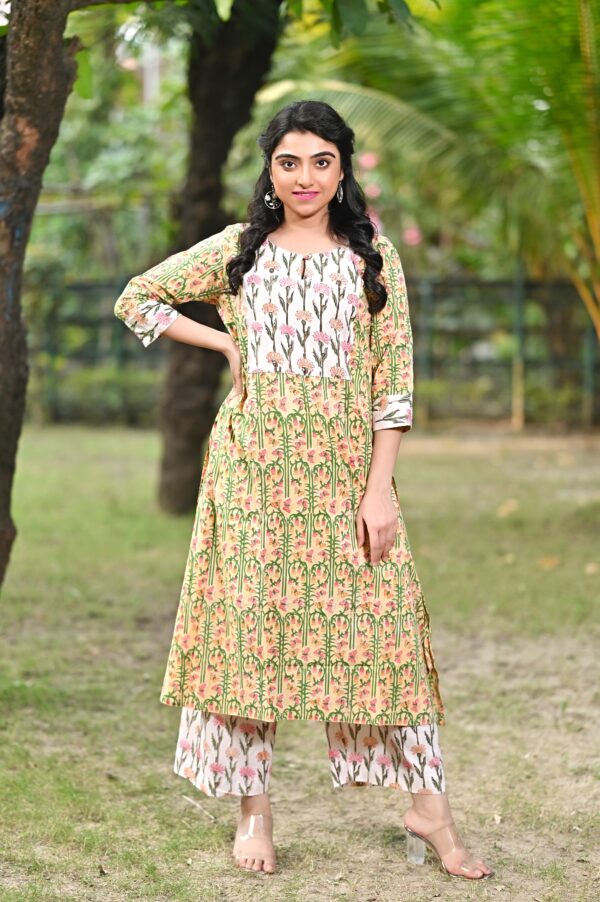 Adrika's handcrafted pure cotton kurti set with traditional block prints