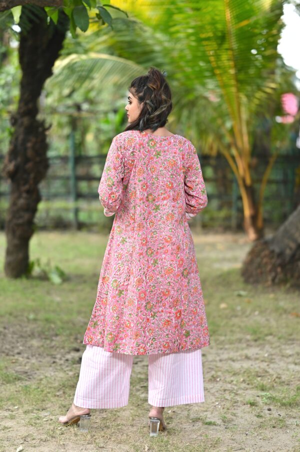 Ethnic Indian kurti set in pure cotton with intricate block patterns