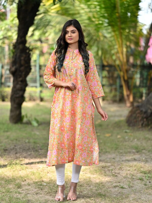 Adrika’s Yellow Pure Hand Block Cotton Kurti