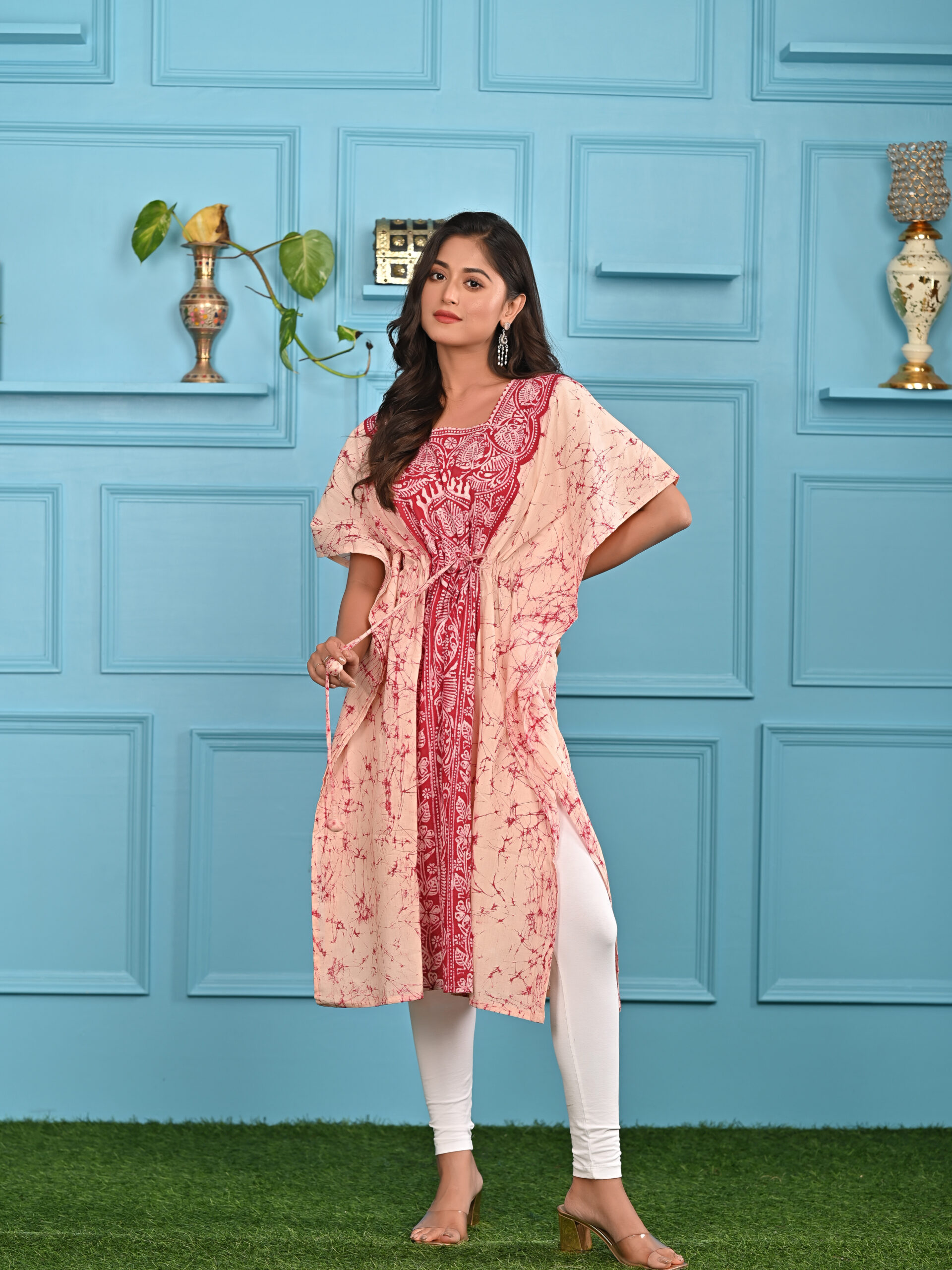 Adrika’s Sandalwood & Red Color Cotton Batik Kaftan - Image 2