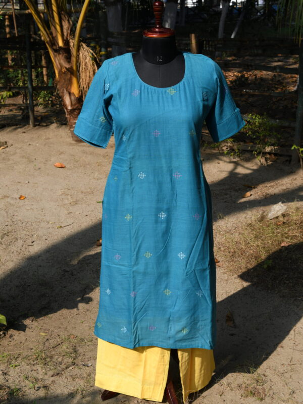 Adrika’s Light Blue Handloom Cotton Jamdani Kurti Set