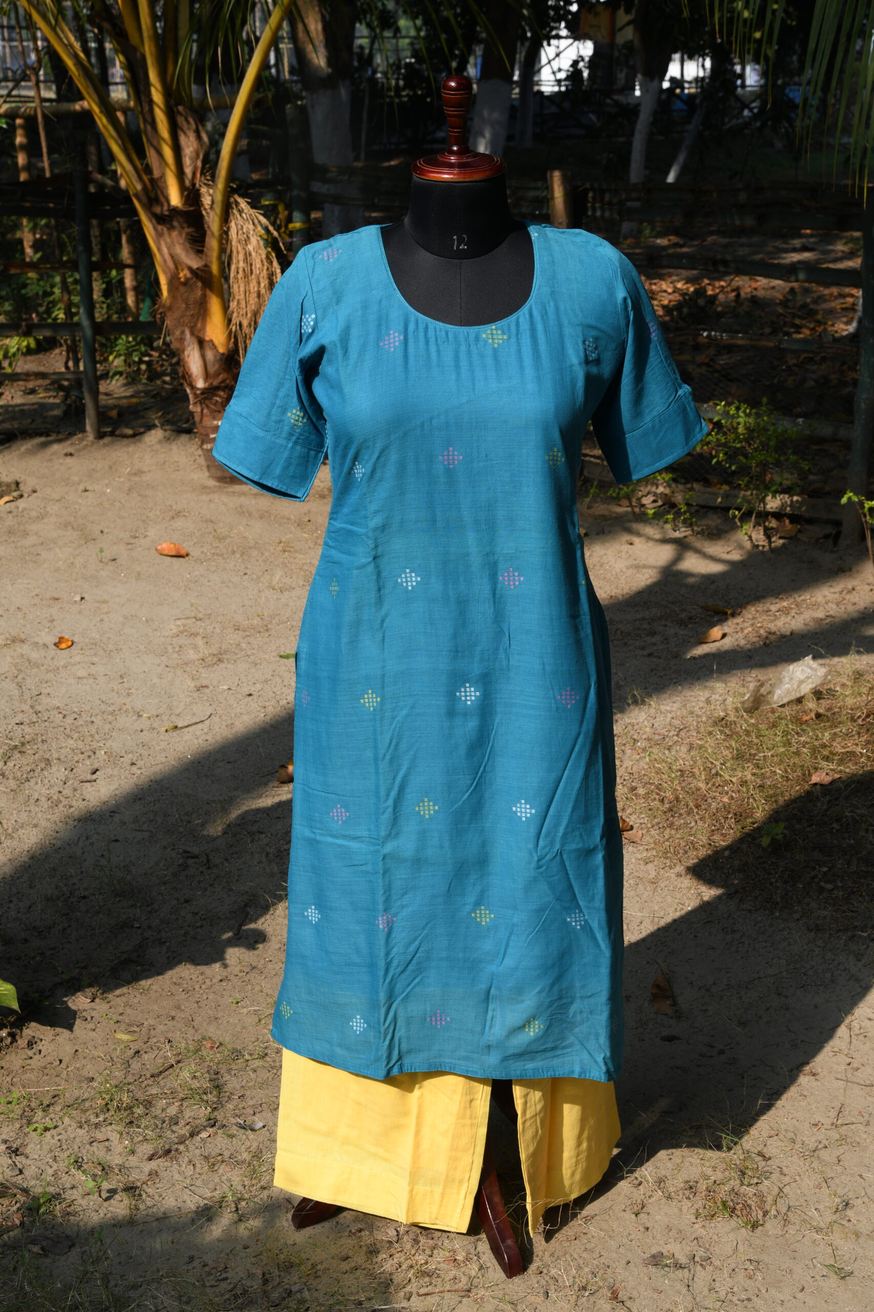 Adrika’s Light Blue Handloom Cotton Jamdani Kurti Set