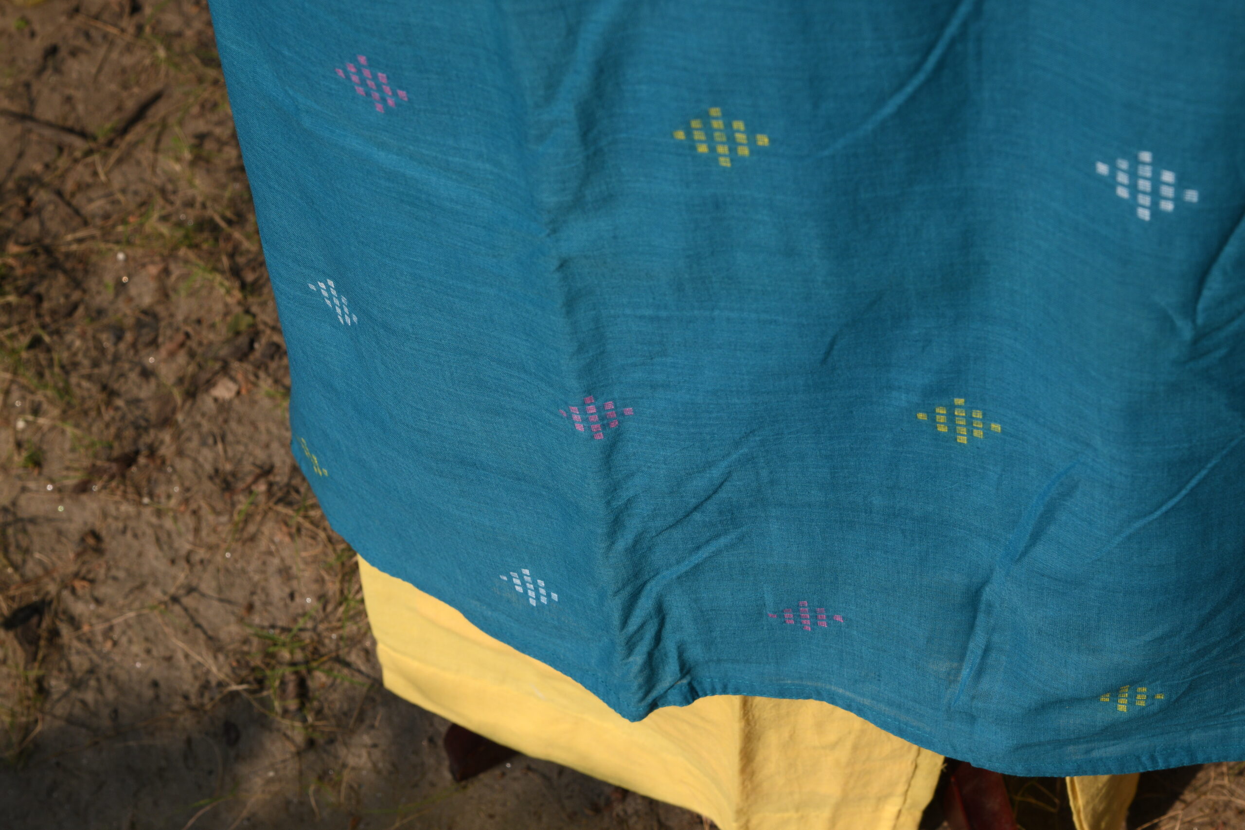 Adrika’s Light Blue Handloom Cotton Jamdani Kurti Set - Image 3