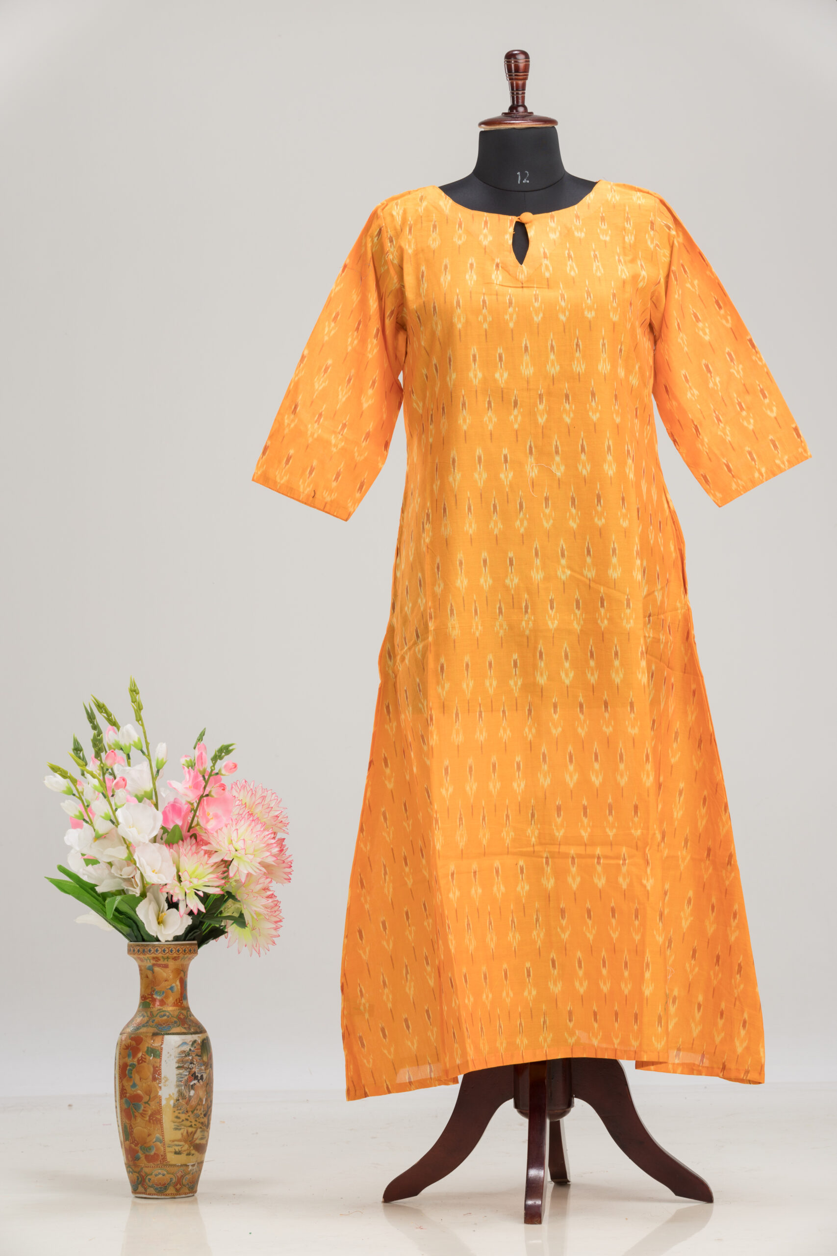 Adrika’s Yellow Ikkat Pure Cotton Long Dress