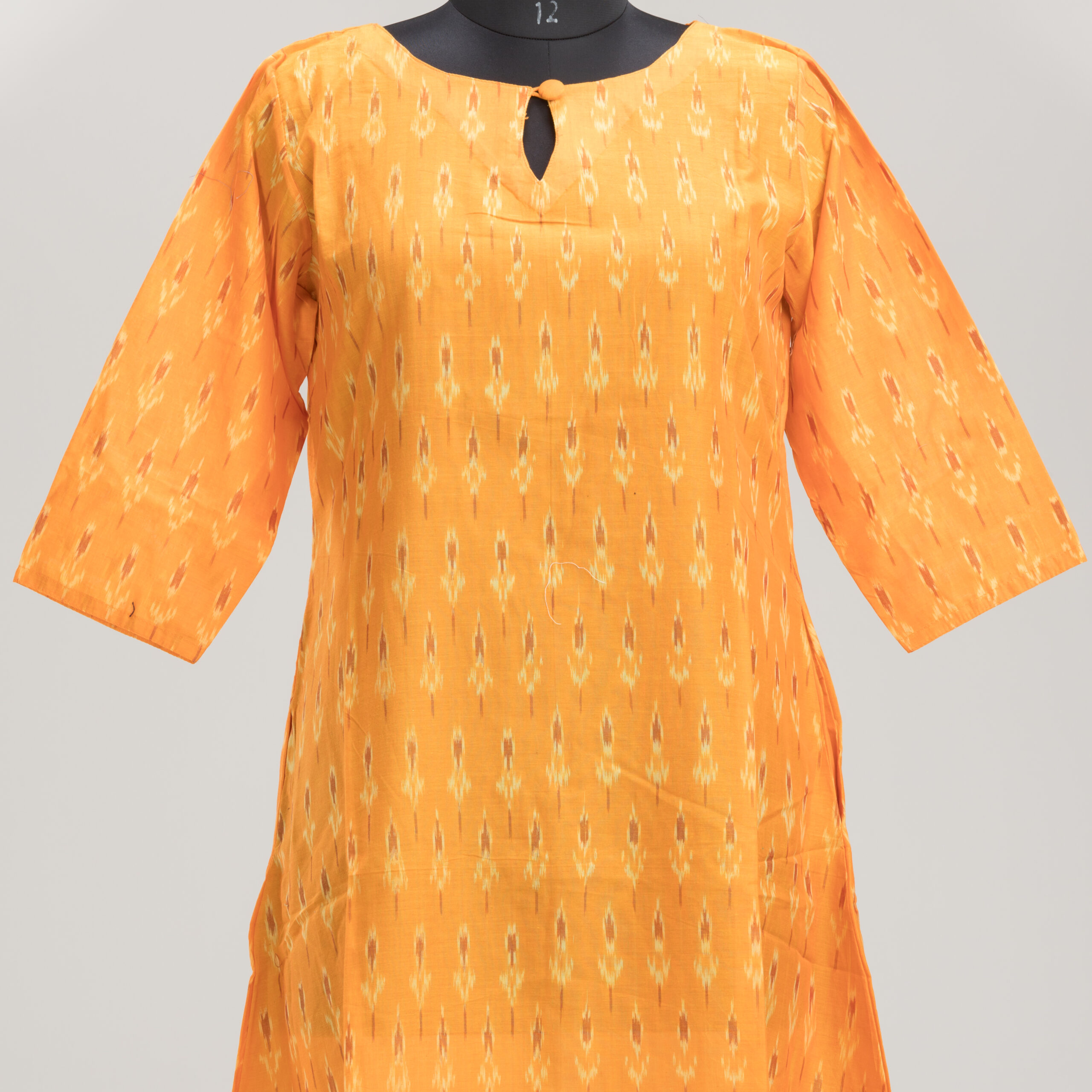 Adrika’s Yellow Ikkat Pure Cotton Long Dress - Image 4