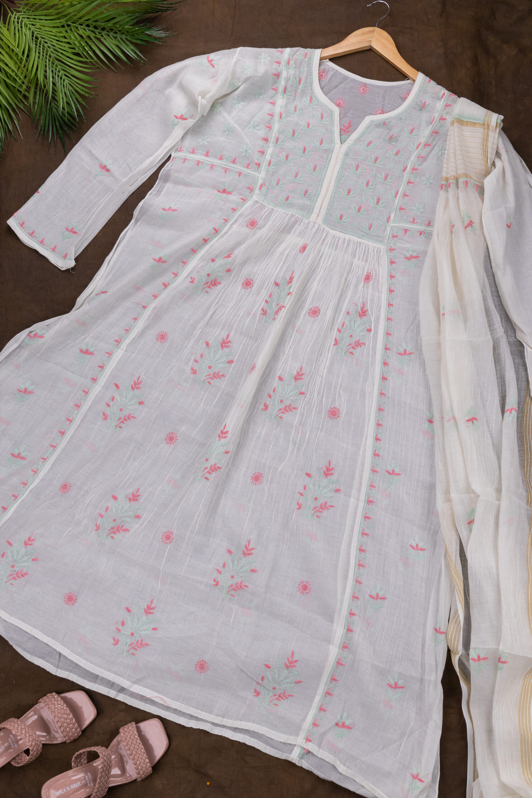 Adrika’s Lucknow Chikankari Off White Chanderi Cotton Semi-stitched 2-Piece Kurti Set