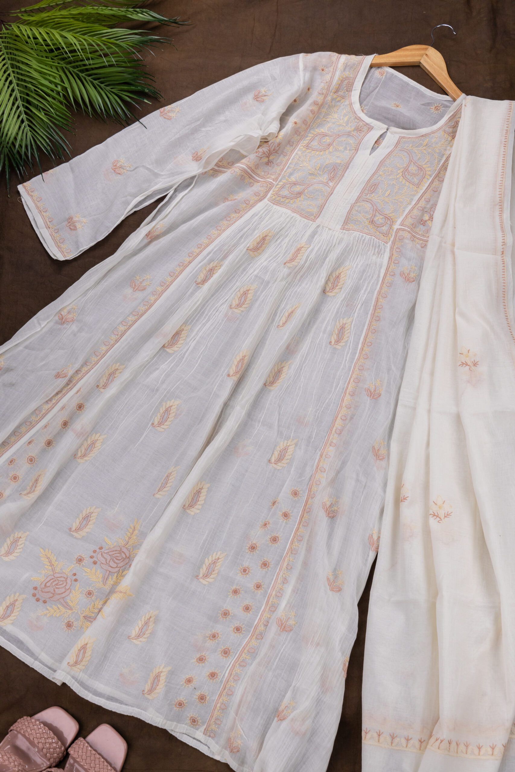 Adrika’s Lucknow Chikankari Off White Chanderi Cotton Semi-stitched 2-Piece Kurti Set