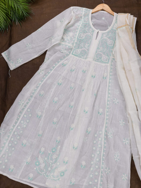 Adrika’s Lucknow Chikankari Off White Chanderi Cotton Semi-stitched 2-Piece Kurti Set