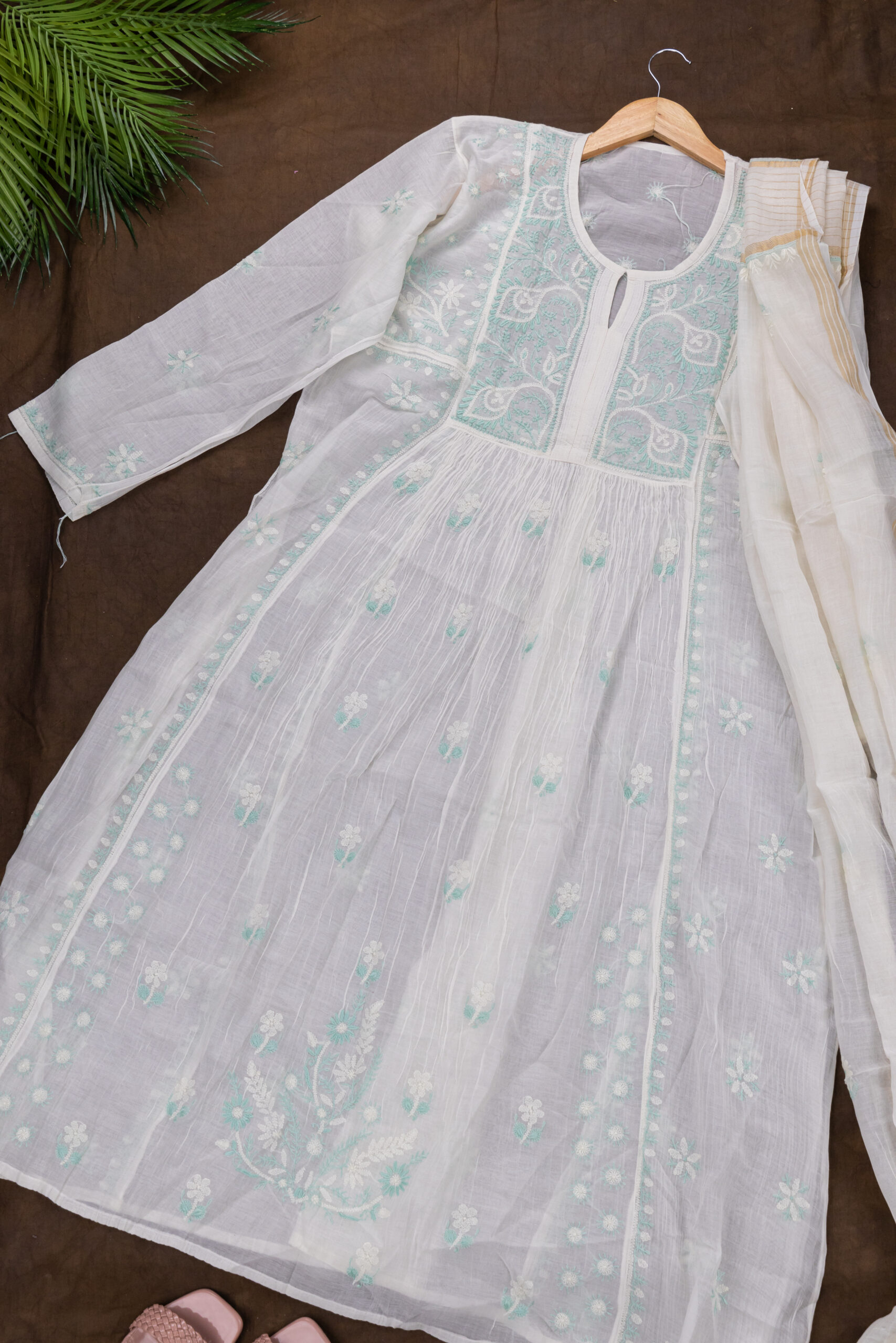 Adrika’s Lucknow Chikankari Off White Chanderi Cotton Semi-stitched 2-Piece Kurti Set