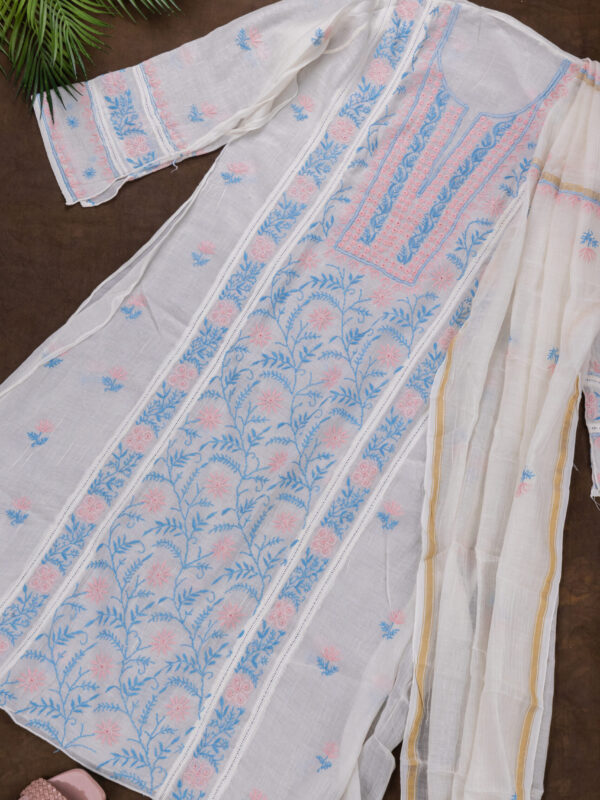 Adrika’s Lucknow Chikankari Off White Chanderi Cotton Semi-stitched 2-Piece Kurti Set