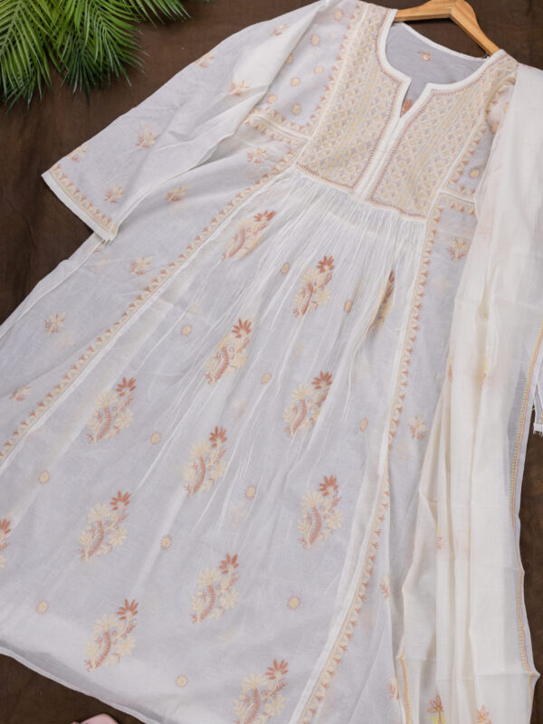 Adrika’s Lucknow Chikankari Off White Chanderi Cotton Semi-stitched 2-Piece Kurti Set