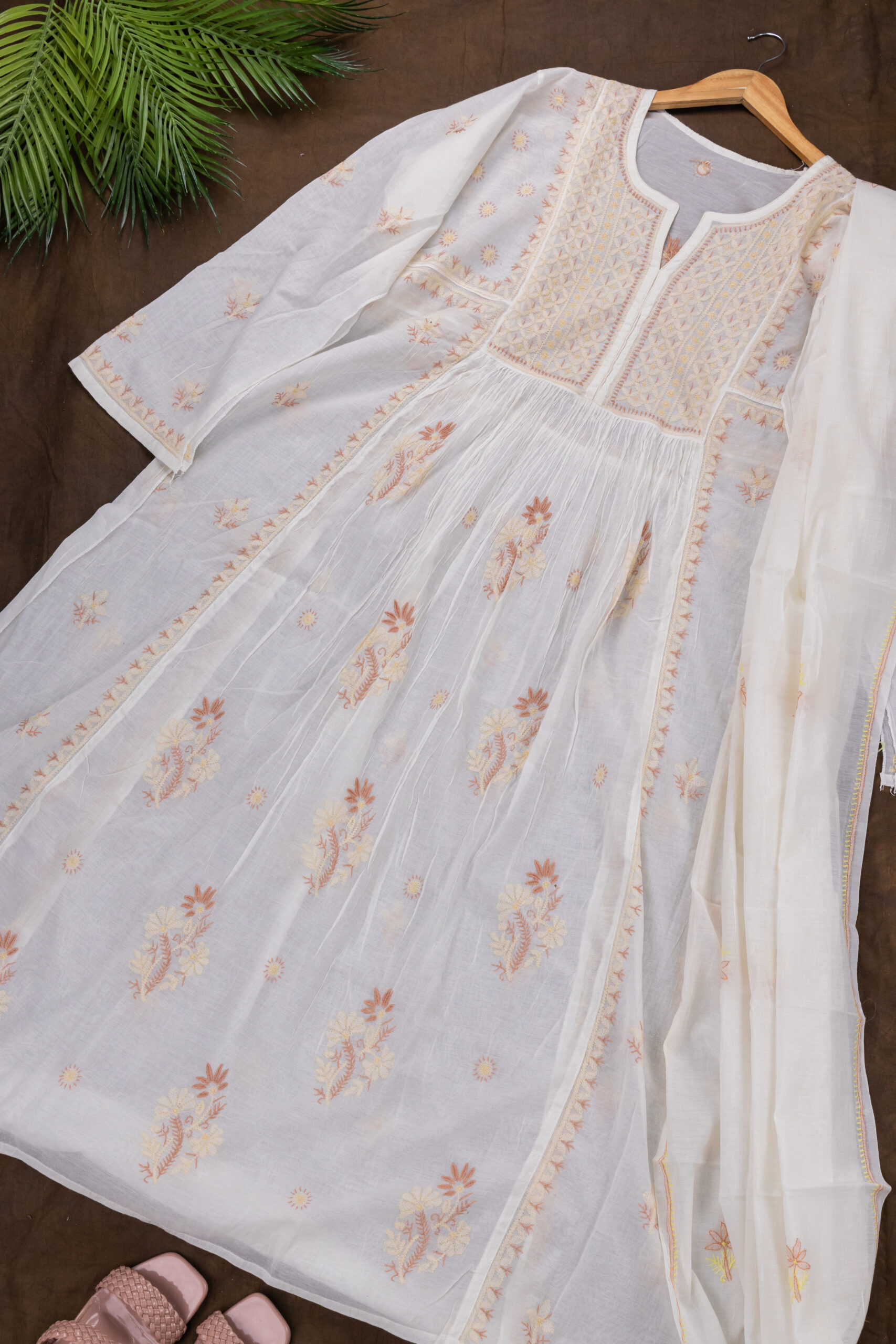 Adrika’s Lucknow Chikankari Off White Chanderi Cotton Semi-stitched 2-Piece Kurti Set