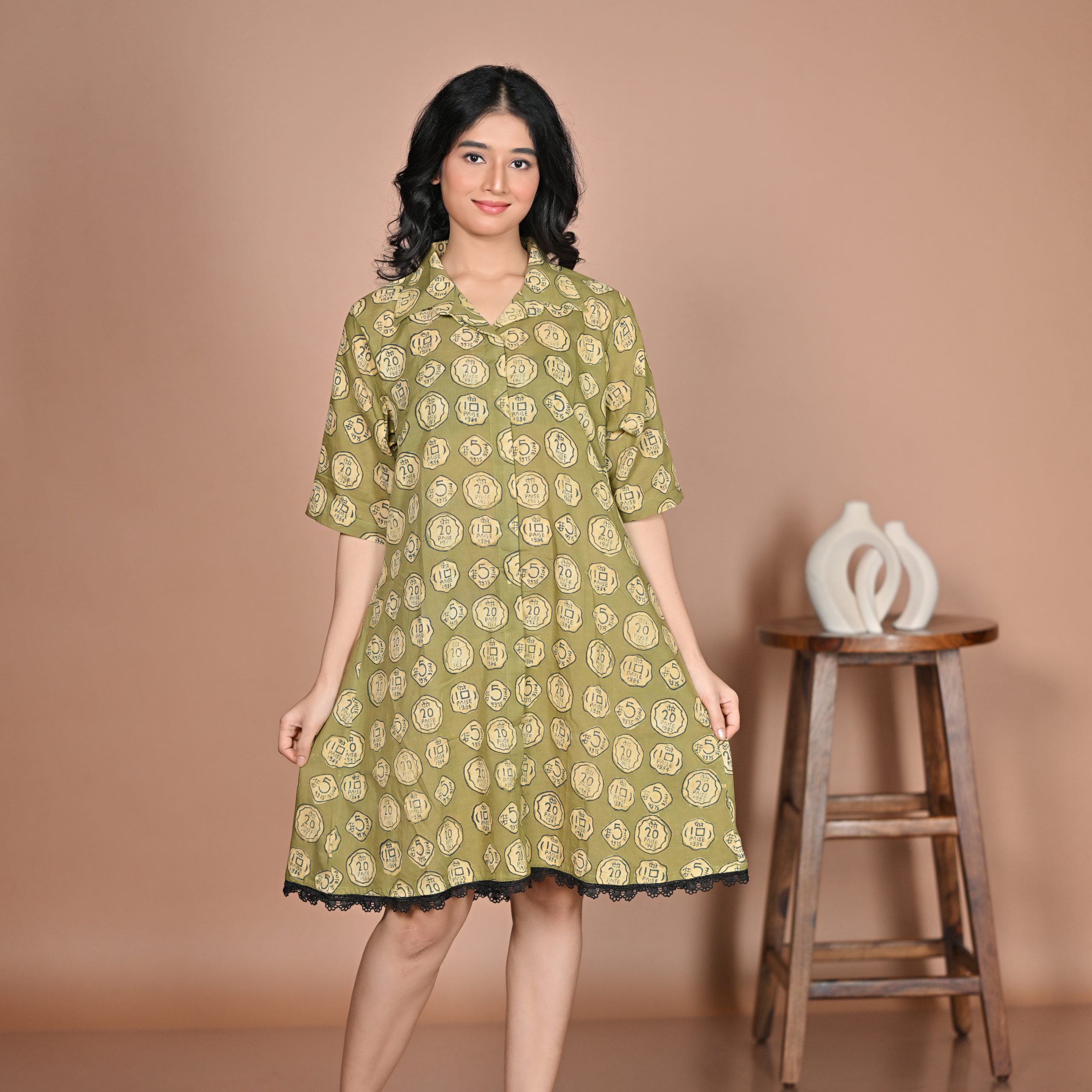 Adrika’s Green Cotton Hand block Dress